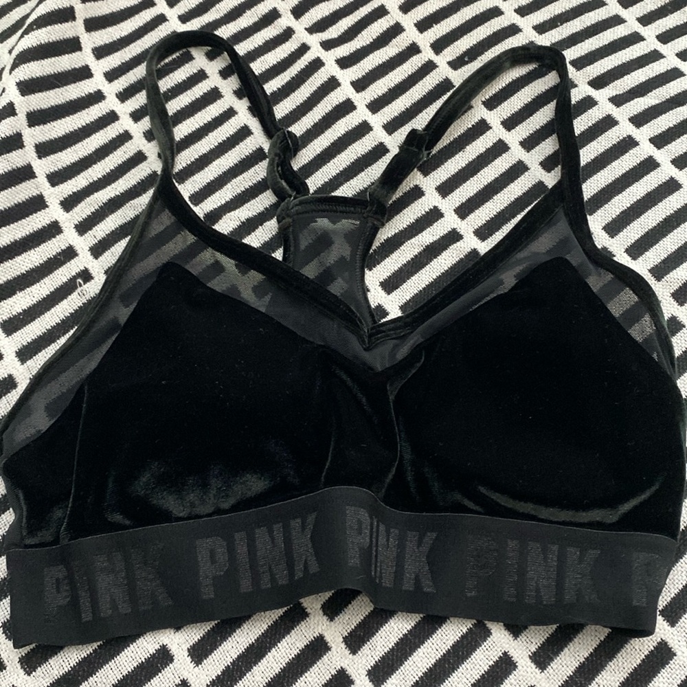 Victoria Secret Pink Black Velvet Sport Bra size small